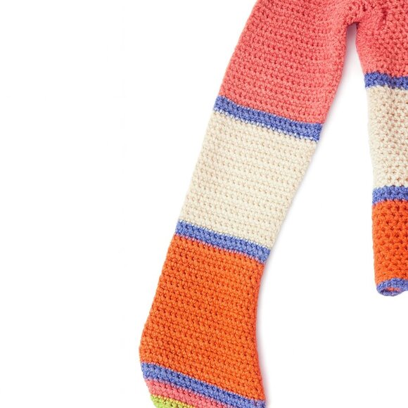 Hippie Rose Crochet Mesh Striped Sweater L | Y2K Boho Knit Pullover - Picture 5 of 8